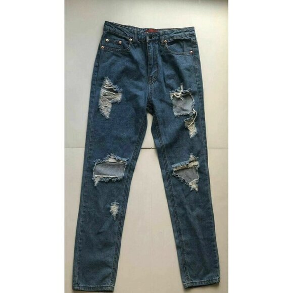 Signature 8 Women Blue Destructed Distressed Jeans - Picture 5 of 12